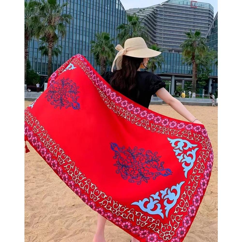 Соленое озеро Чака Туризм на Северо-Западе Этнический стиль Шарф Шелковый шарф Женский Летний Приморский Пляжный Платок Солнцезащитный Тонкий