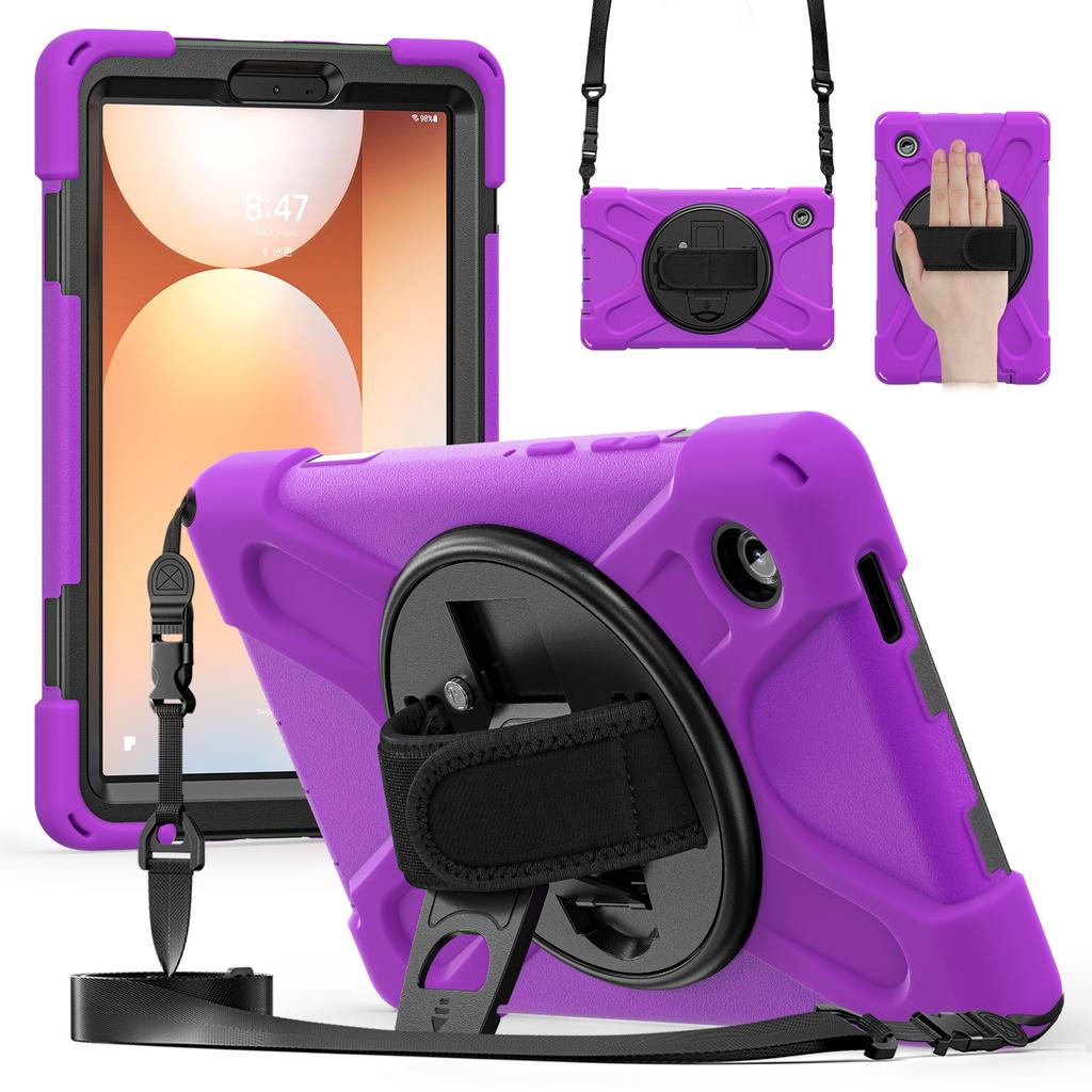 Kickstand Case for Samsung Galaxy Tab A11 2025 8.7 Inch SM-X133 SM-X135 360 Rotating 3-Layers Hybrid Cover with Shoulder Strap