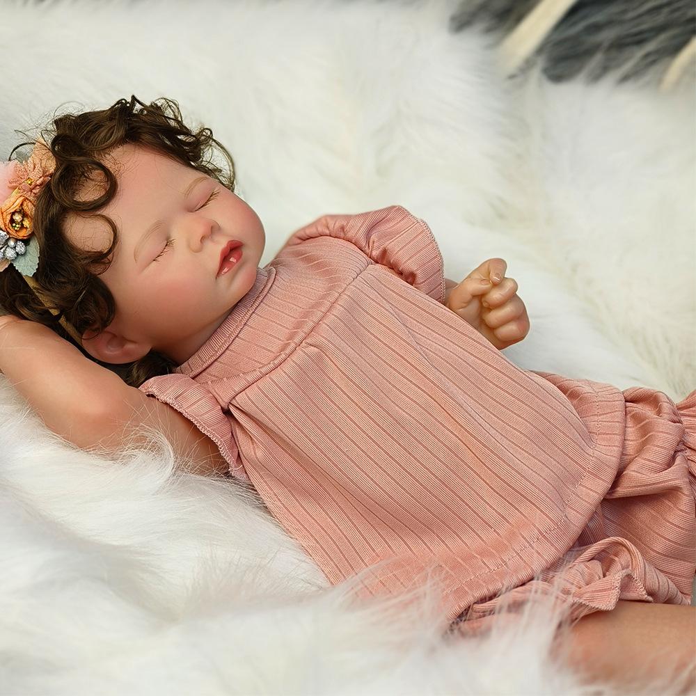 Realistic Asleep Reborn Babies Doll 50cm Cloth Body High Color Painted Hair Simulation Doll Real Life Toddler Toy Baby Dolls for Kids Ages 3+ Year Old
