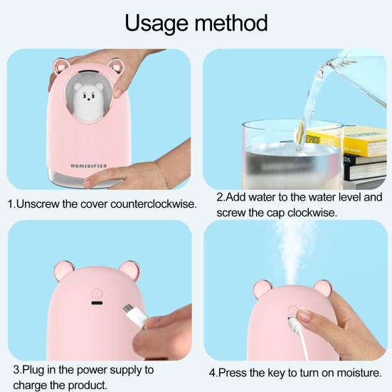 1 комплект, 300 мл увлажнитель воздуха, цветной ночник, плагин, 2 шестерни, защита от сухого горения, большой спрей, USB-диффузор с медведем, товары для дома