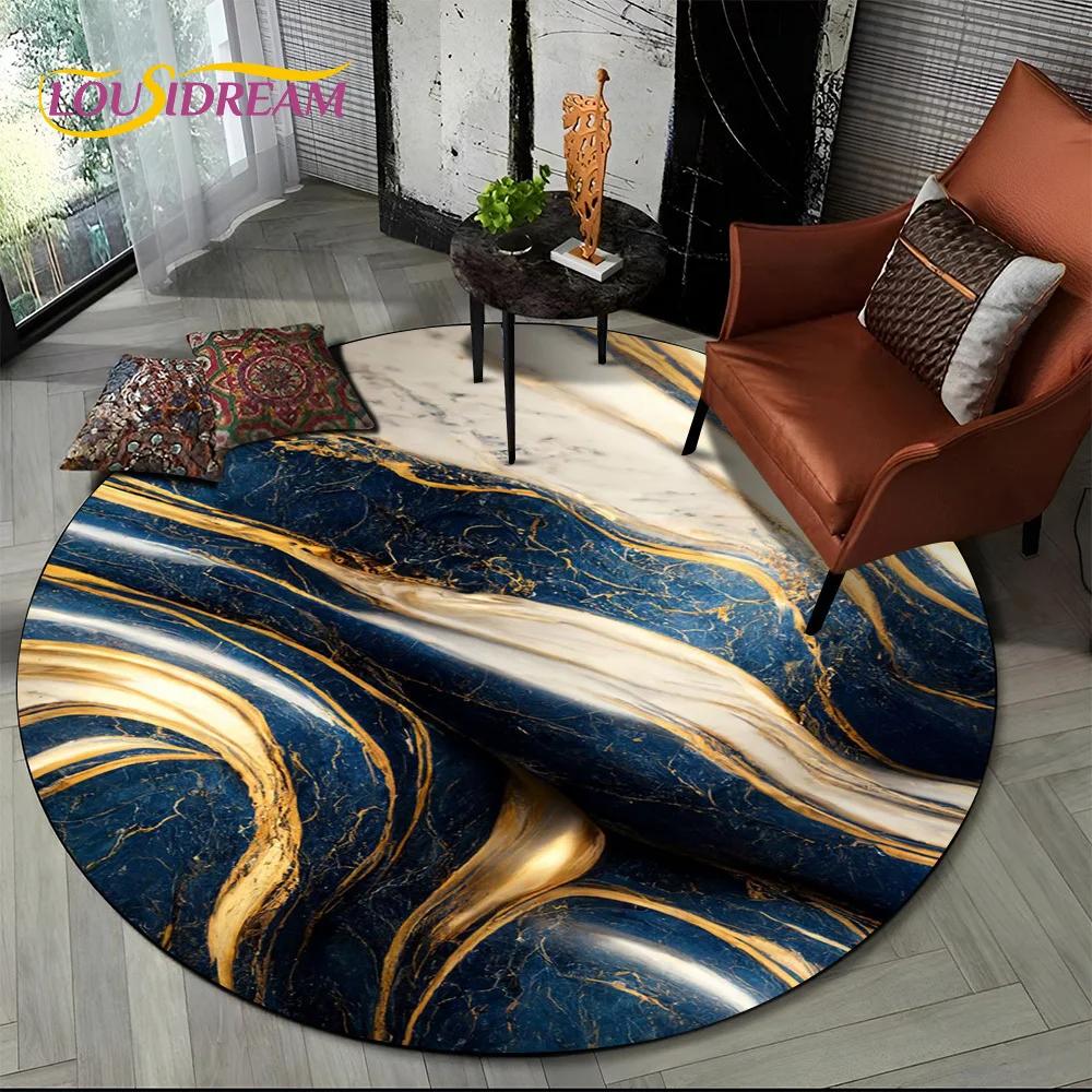 3D Colour Luxurious Marble Green Blue Gold Round Carpet Rug for Living Room Bedroom Child Chair Decor,Pet Area Rug Non slip Mat