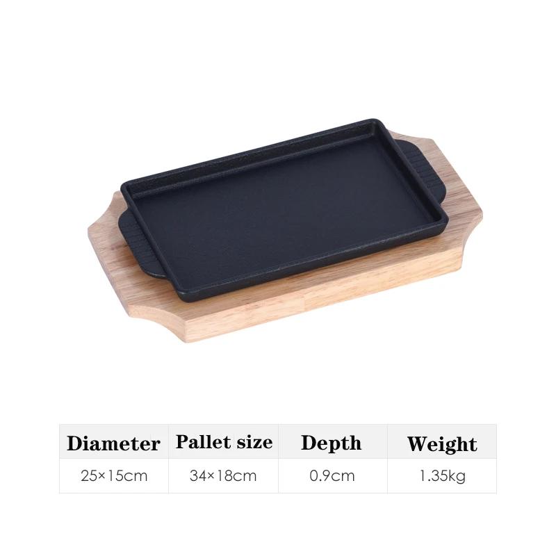 Домашняя жареная тарелка для стейка Коммерческая сковорода для барбекю Индукционная плита Газовая чугунная сковорода Сковорода для стейков Железная тарелка Горящие плиты