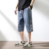 Men's Summer Denim Jeans Breeches Calf Length Casual Shorts Washed Drawstring Straight Capris Pants Plus Size 8XL