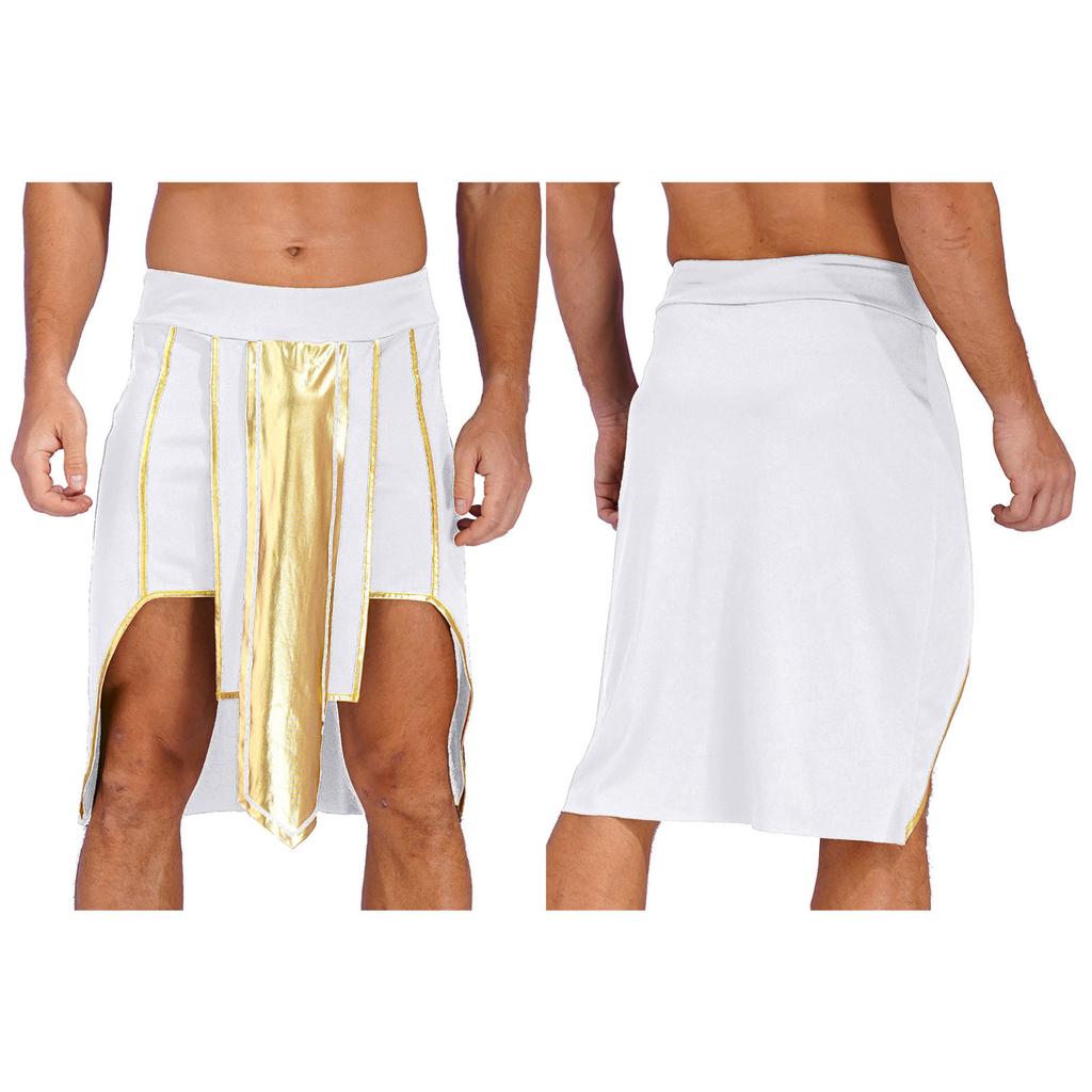 Mens Adult Sexy Greek Rome God Halloween Cosplay Costumes Contrast Color Skirts Theme Party Role Play Costume