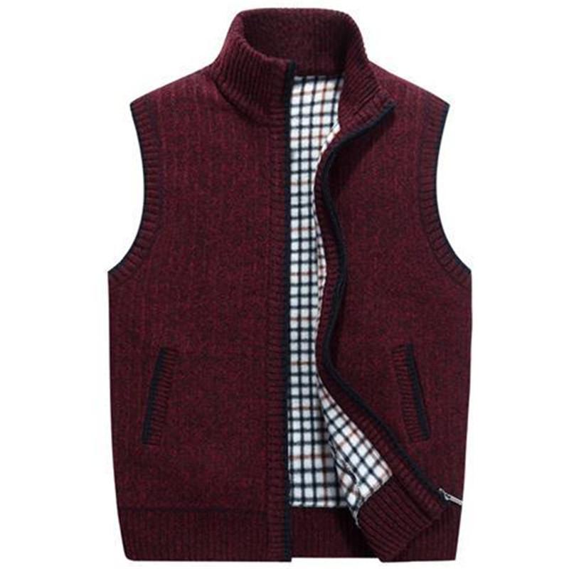 Knit Sleeveless Mens Fall Fleecelined Cardigan Vest Loosefit Casual Outerwear Vest
