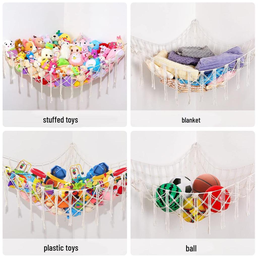 Цветная сетка для хранения плюшевых игрушек в виде треугольника: Хлопковая веревка ручной работы для углового украшения куклы