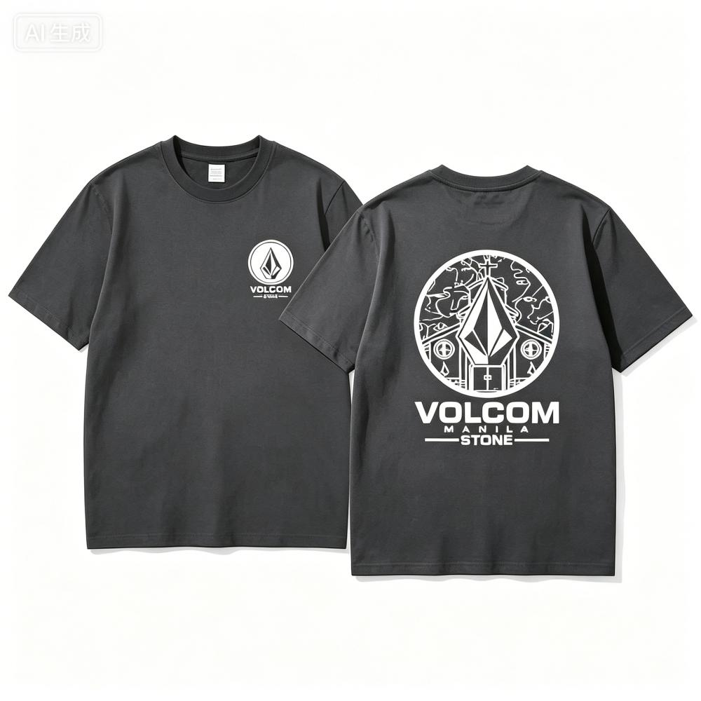 Мужская футболка Volcom с коротким рукавом Свитшот Хип-хоп Мода Повседневная Уличная Для улицы Весна и Лето Спортивная одежда Одежда