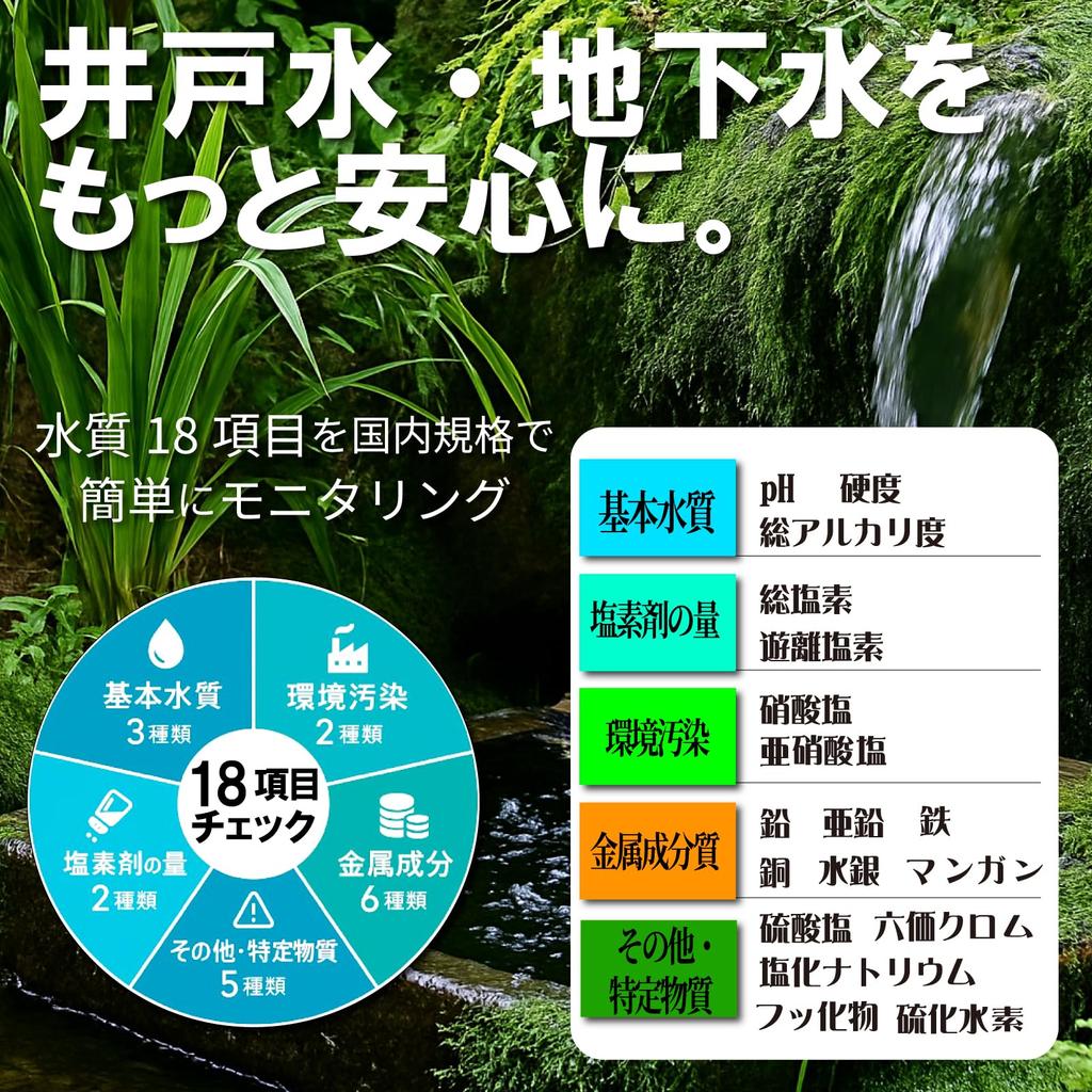 ALOHI Well Water and Groundwater Water Quality Test Paper Kit Test 18 Test Compliant with Ministry of the Environment and Ministry of Labor and