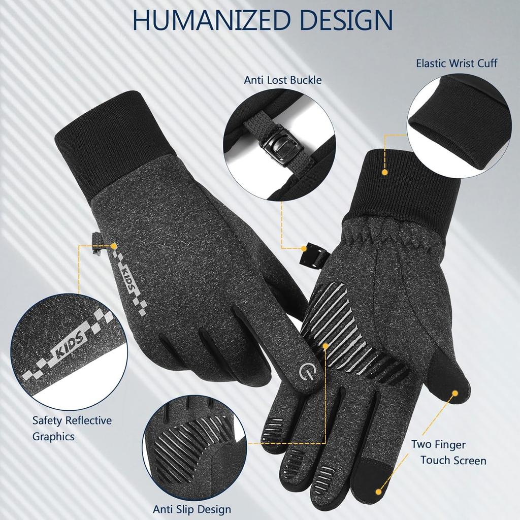 Loogdeel Touch Screen Outdoor Cycling Sports Warm Winter Running Ski Windproof Waterproof Gloves Boys Girls Children'S Gloves