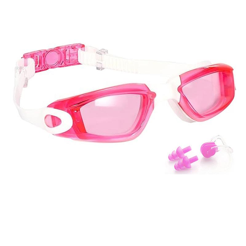 Silicone one-piece nose bridge swimming goggles with integrated earplugs, waterproof, anti-fog, high-definition, professional swimming goggles for