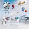 Фотообои 3D Nordic Minimalist Hand Drawn Cartoon Airplane Balloon Детская комната Cartoon Hot Air Balloon Wallpaper