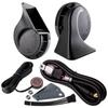 FARBIN 12V Универсальный двухтональный гудок 120 дБ Спиральный тип с 2-сторонним разветвителем, жгутом проводов и кнопкой независимого управления гудком (12В, Черная пара гудков