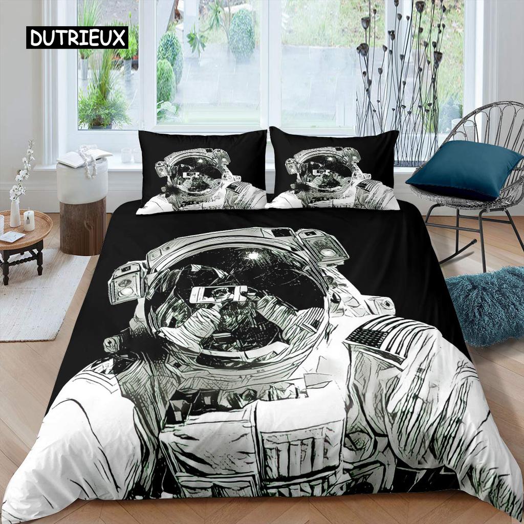 Комплект постельного белья для мальчиков и девочек с изображением астронавта, комплект постельного белья для детей, двойное постельное белье, декор для спальни в стиле галактики и космоса, полиэстеровое одеяло