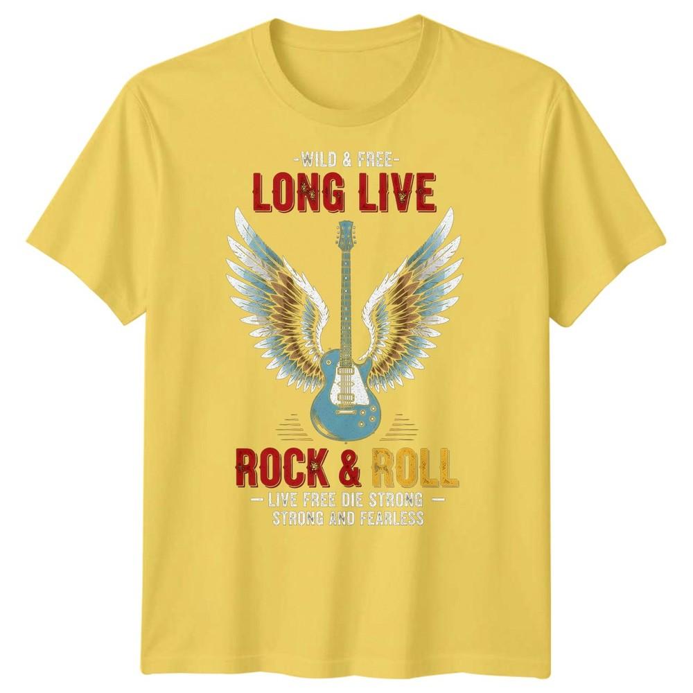 Wild Free Long Live Rock Roll Guitar Wings Unisexs Rock Music Tshirt