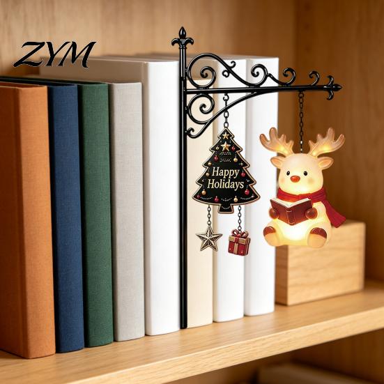 Decorative Desktop Ornament 2PCS Christmas Bookshelf Lamp, Resin Santa Claus Elk Snowman Hanging Light, Multi-Color Lighting Wall Mounted for Holiday