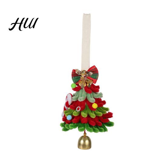 Handmade Holiday Decorations Mini Pipe Cleaner Christmas Tree Ornament, Chenille Stem Xmas Window Display Decor Craft with Bells, Hanging Decoration