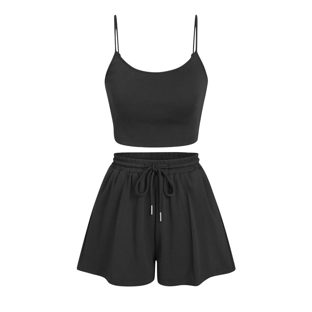 Женские комплекты из двух предметов, комплект с укороченным топом на бретельках и широкими шортами с U-образным вырезом