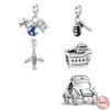 New Silver 925 Airplane Car Steamship Passport Dangle Charm Bead Fit Bracelet DIY Jewelry For Women