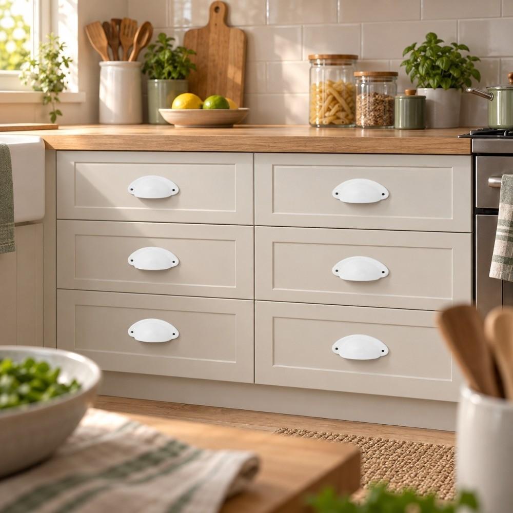 10pcs Metal Cabinet Drawer Pulls White Drawer Cup Pulls Antique Shell Knobs Kitchen Furniture