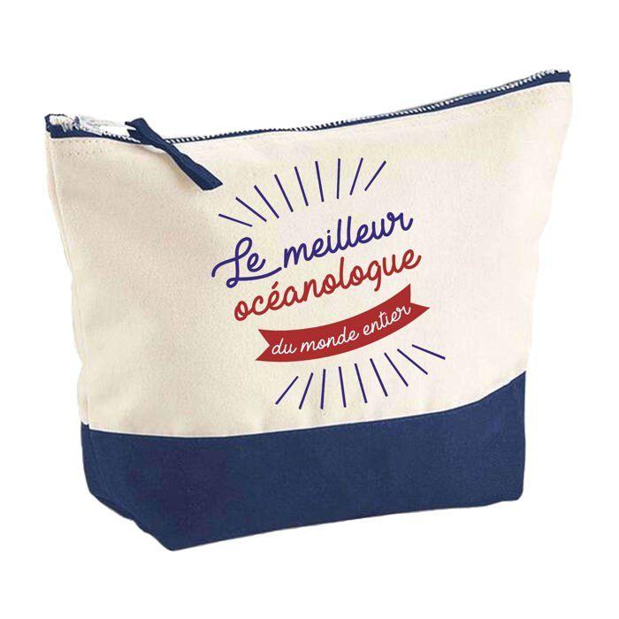 Trousse de maquillage - PLANETEE - Pochette fond bleu Meilleur Océanologue du monde - Grand format - Coton - Impression HD France