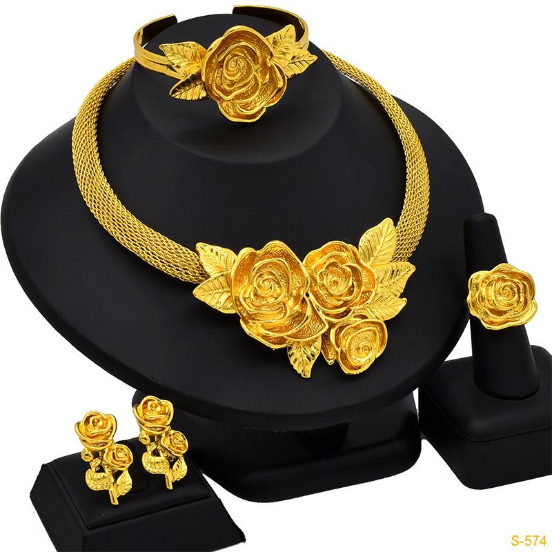 24K Dubai Gold Jewelry Set Europe, America and Africa Popular Jewelry Earrings Four-piece Set