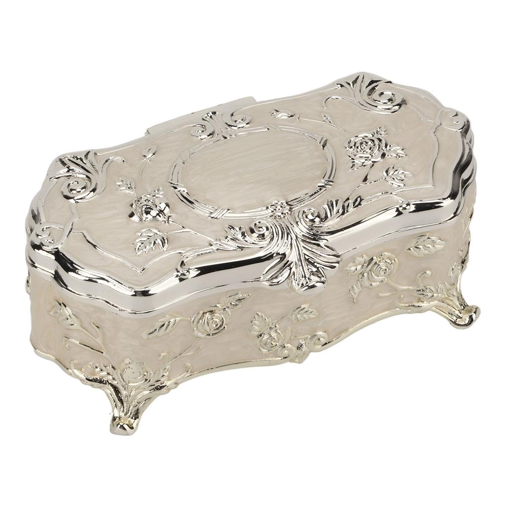 Винтажная шкатулка для украшений Маленькая белая Винтажный сплав цинка Эмаль Органайзер для украшений Металлическая шкатулка для мелочей Ювелирные изделия