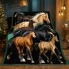 Pattern of galloping horses Flannel printed blanket suitable for all seasons suitable for living room office sofa and travel
