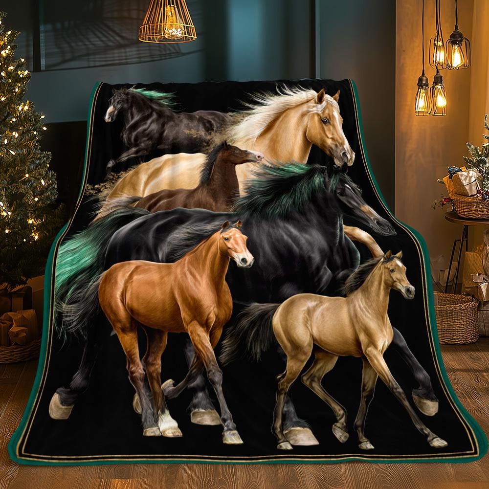 Pattern of galloping horses Flannel printed blanket suitable for all seasons suitable for living room office sofa and travel