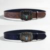 Vintage Western Denim Belt Cow Head Large Plate Buckle Denim Engraved Ethnic Style Male Punk Pu Leather Belt