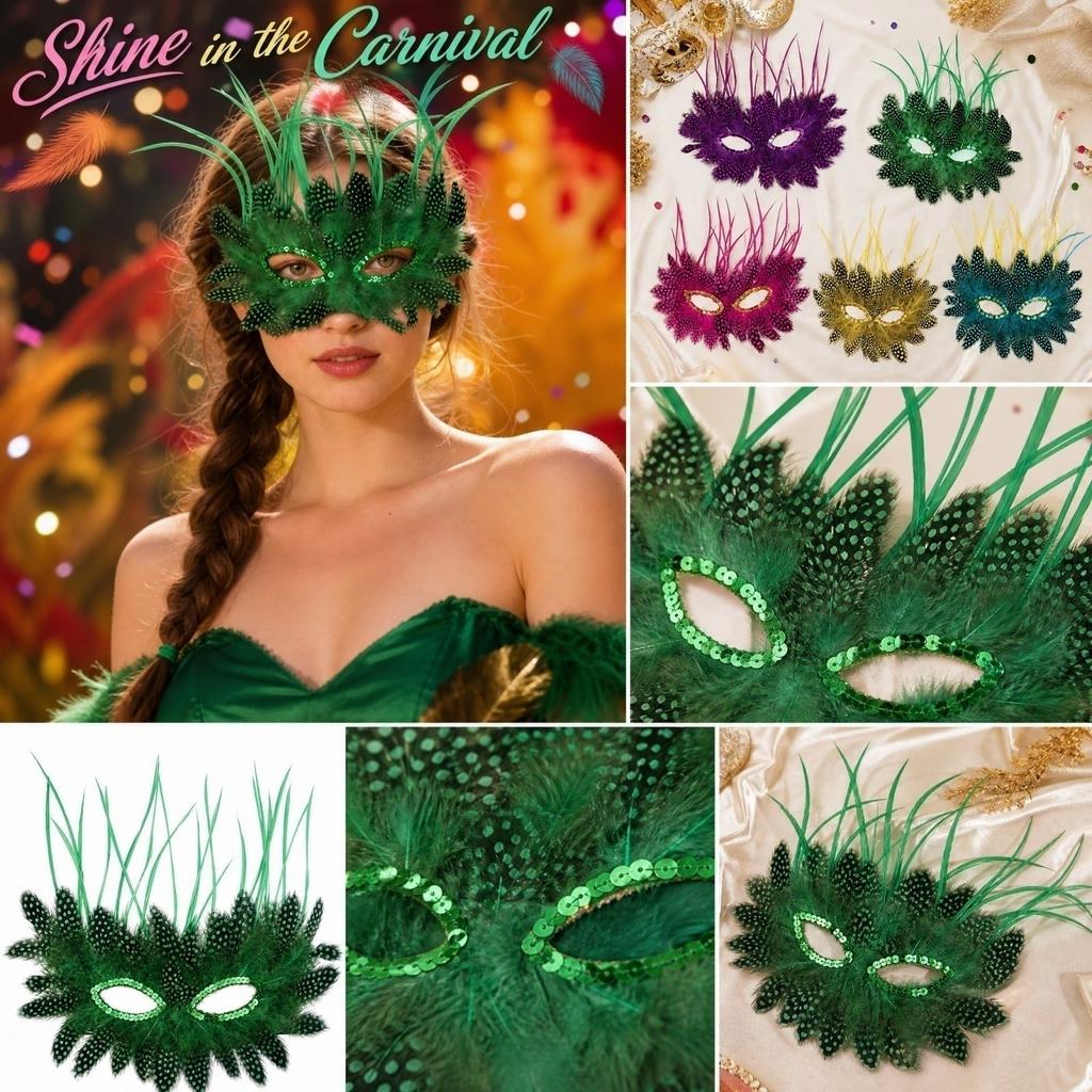 Elegant Feather and Sequin Masquerade for Party and Costume Events - Eye Cover