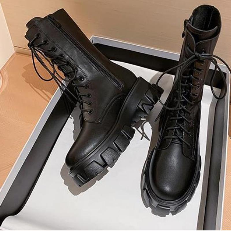 Мода Новые женские сапоги средней длины на платформе 2025 зимняя мода ботильоны на шнуровке плоские спортивные каблуки челси снежные ботинки женская обувь