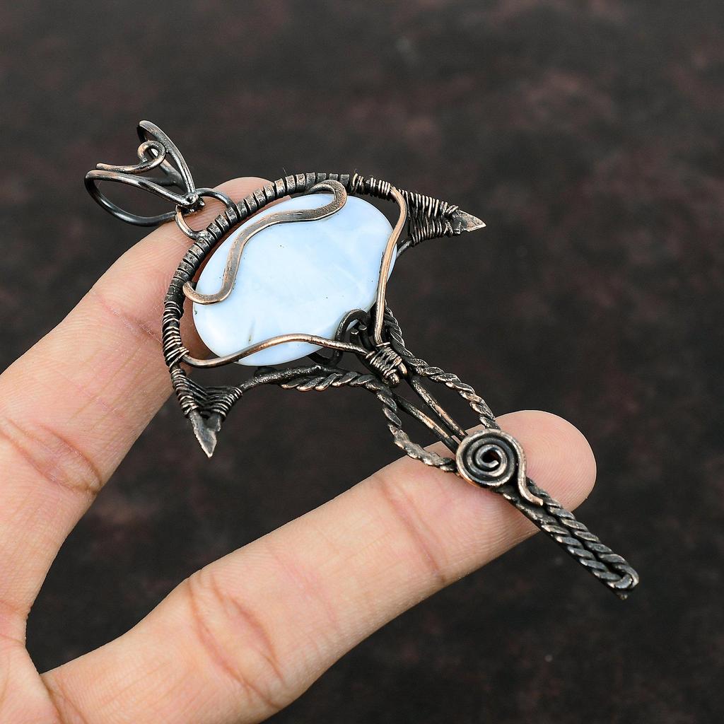 Подвеска Owyhee Blue Opal, подвеска из медной проволоки, ювелирные изделия Owyhee Blue Opal, подвеска из драгоценных камней ручной работы, ювелирные изделия из медной проволоки, подарок на помолвку