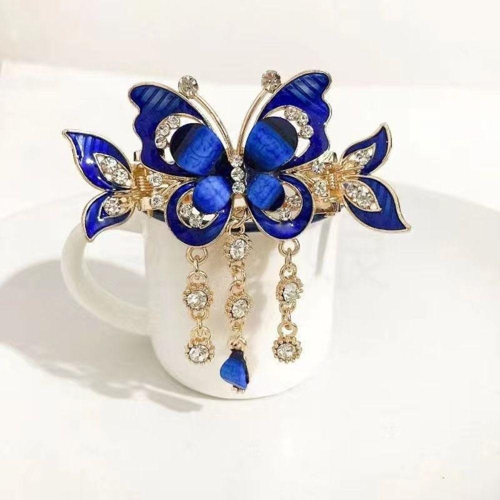 Zircon Rhinestone Butterfly Hair Clips Tassel Rhinestone Barrettes Crystal Small Hair Claw Wedding