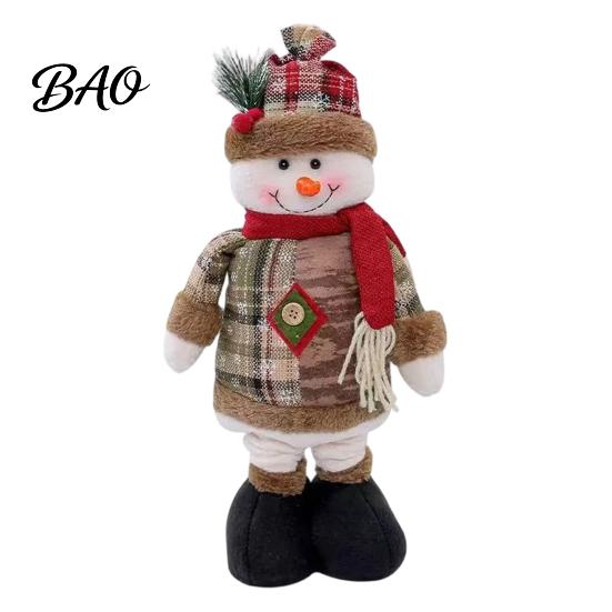 Retro Style Xmas Room Decorations Christmas Retractable Leg Plush Doll, Santa Snowman Elk Figures with Stuffed Fabric Character Toys Adjustable