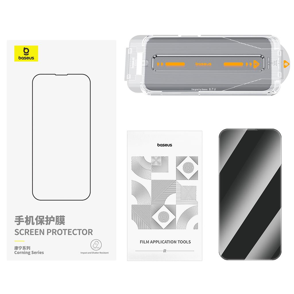 BASEUS Серия Corning для iPhone 16 Pro Защитная пленка для экрана с защитой от шпионажа Полное покрытие Пленка из стекла Corning Gorilla (С пылевым фильтром)