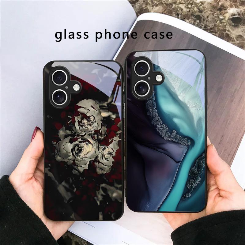 Текстура текстуры коры Для iPhone 17 Air 16 E 15 Plus 14 Pro Max 13 12 mini 11 5 6 7 8 Plus XR XS Max SE Черный стеклянный чехол для телефона