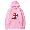 Red and white protective umbrella paired with men's and women's hooded casual hoodie 2025 Spring and Autumn Fashion New Style