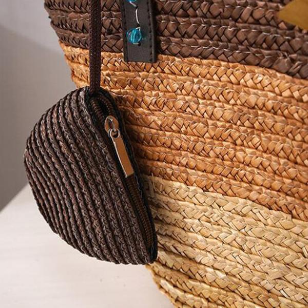 Knitted Straw Bag Summer Flower Bohemia Fashion Women's Handbags Color Stripes Shoulder Bags Beach ARI