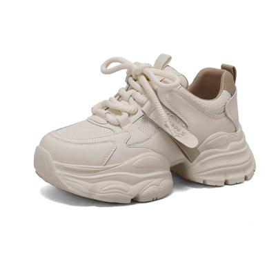 Кроссовки из коровьей кожи с сеткой весна-осень-лето белые на платформе с нескользящей шнуровкой для женщин