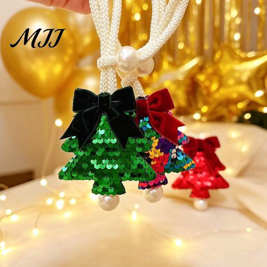 Versatile Decorative Binding Rope Sequined Tree Curtain Tieback, Sparkling Christmas Holder with Gift Wrapping Bows Bow, Drapery Holdback for Holiday