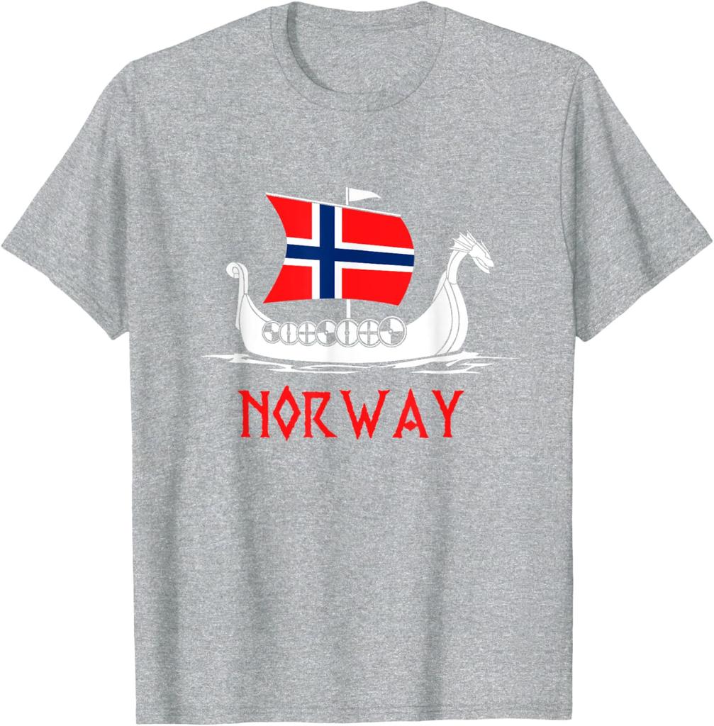 Boat Norwegian Flag Norway Viking Ship Norway TShirt Unisex Short Sleeve Streetwear Vintage T Shirt