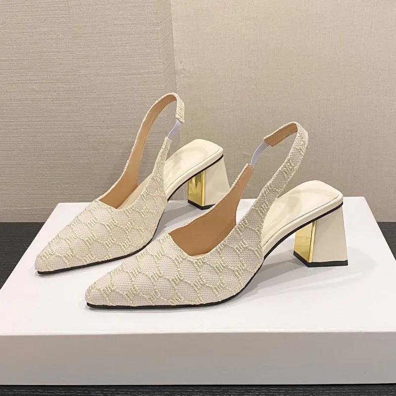 2025 New Pointed Shallow Mouth High Heels for Women, with Elastic Bands On the Toe, Fashionable and Elegant Single Shoes