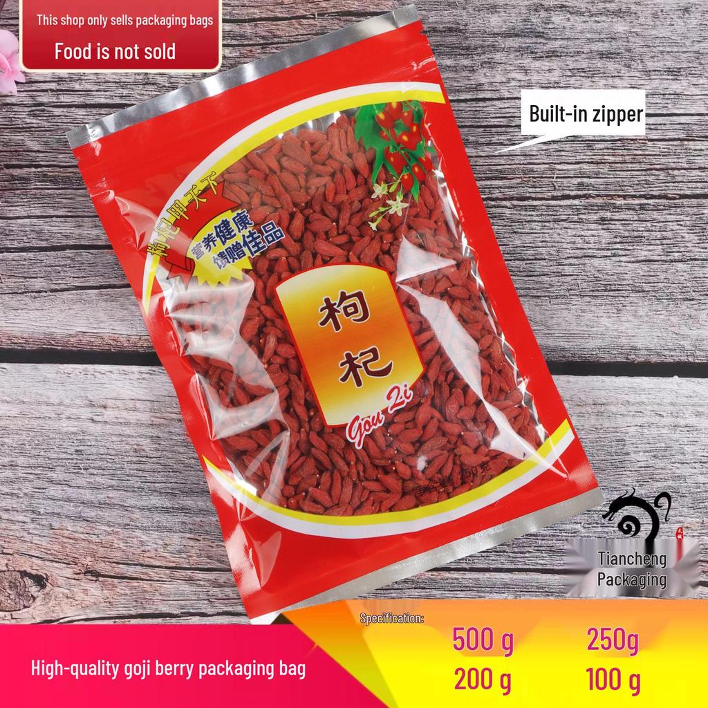 Красные пакеты с зип-застежкой из ягод годжи - Самозапечатывающаяся пластиковая упаковка для 100 г, 250 г, 500 г