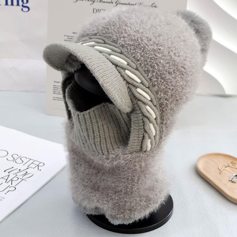 Флисовая Утепленная Вязаная Термошапка Женская Шерстяная Шапка Уличная Ветрозащитная Защита Шеи Цельная Шапка