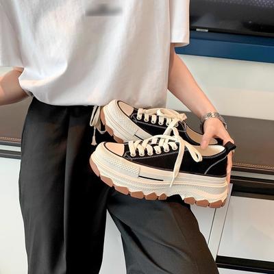 ~ Новые маленькие белые туфли женские с большой головой волна толстая подошва увеличивающие рост колледж спорт маленькие парусиновые туфли