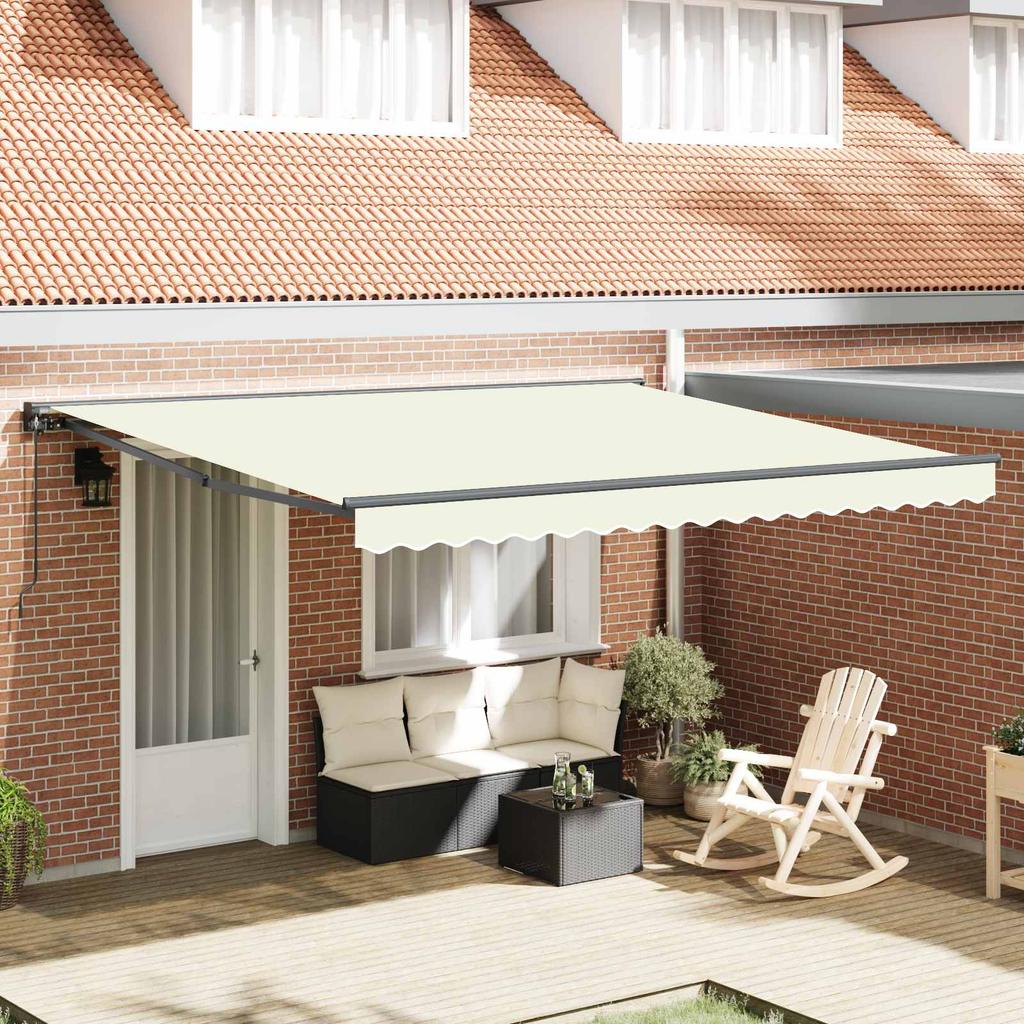 Retractable Awning Frame Cream 400 x 300 cm Polyester with PU Coating
