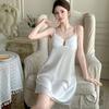 Ice Silk Sleepwear Women Summer Sleeveless Nightdress With V Neck For Home Relaxation