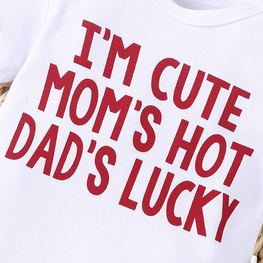 Боди для новорожденного из хлопка с принтом «Я милая мамочка, горячий папочка, счастливый» с короткими рукавами