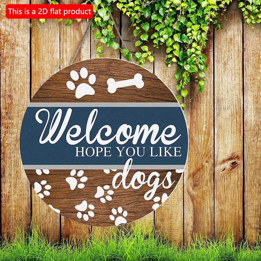 2D Flat 20*20cm 1pc Welcome Hope You Like Dogs Wooden Kennel Hanging Sign, , Dog Footprints&bones Patterns Gift for Friends Who Like Dogs, Applicable
