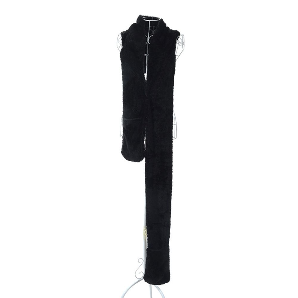 Women Long Warm Plush Velvet Hooded Scarf 3 In 1 Pocket Gloves Hats
